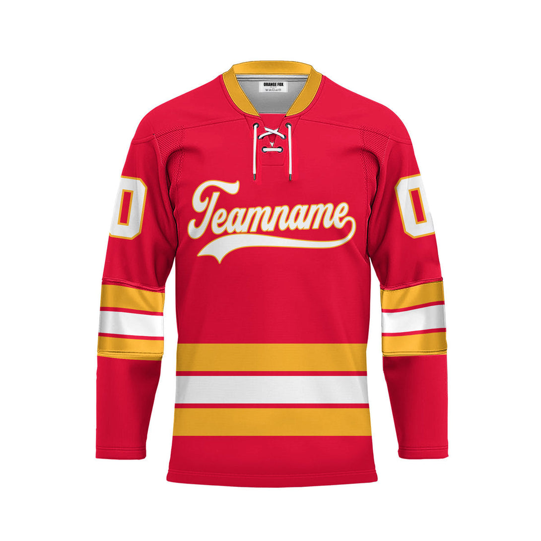 Custom Red Calgary Lace Neck Hockey Jersey For Men & Women