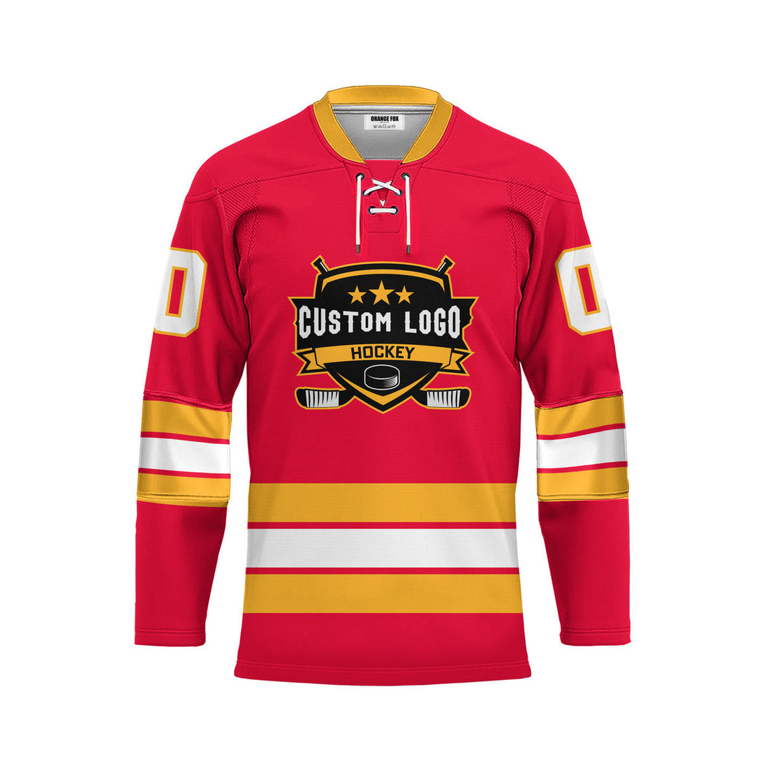 Custom Red Calgary Lace Neck Hockey Jersey For Men & Women