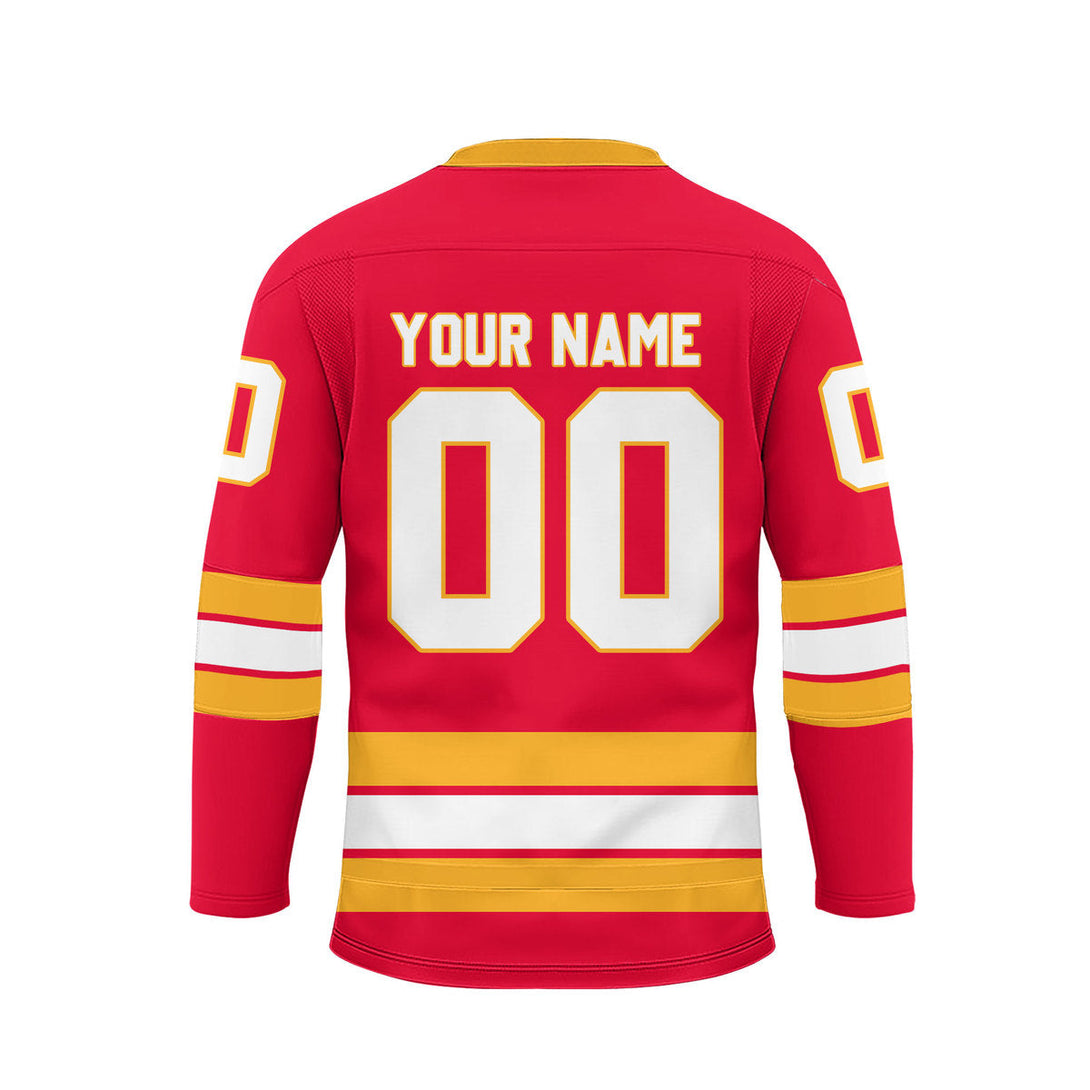 Custom Red Calgary Lace Neck Hockey Jersey For Men & Women