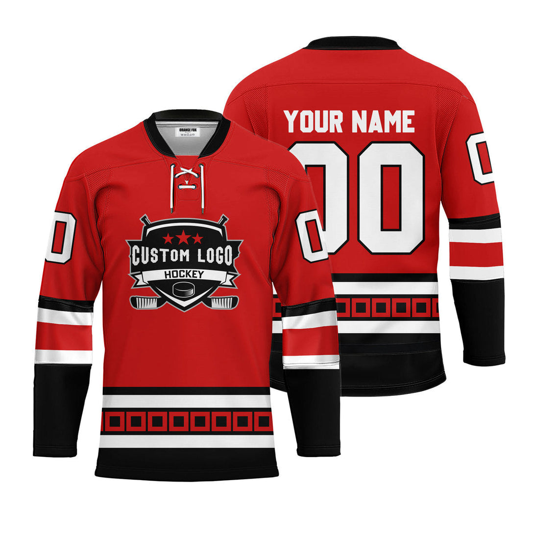 Custom Red Carolina Lace Neck Hockey Jersey For Men & Women