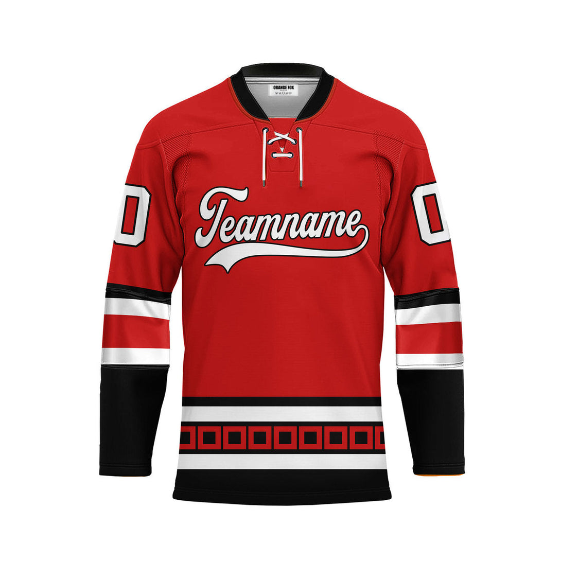 Custom Red Carolina Lace Neck Hockey Jersey For Men & Women