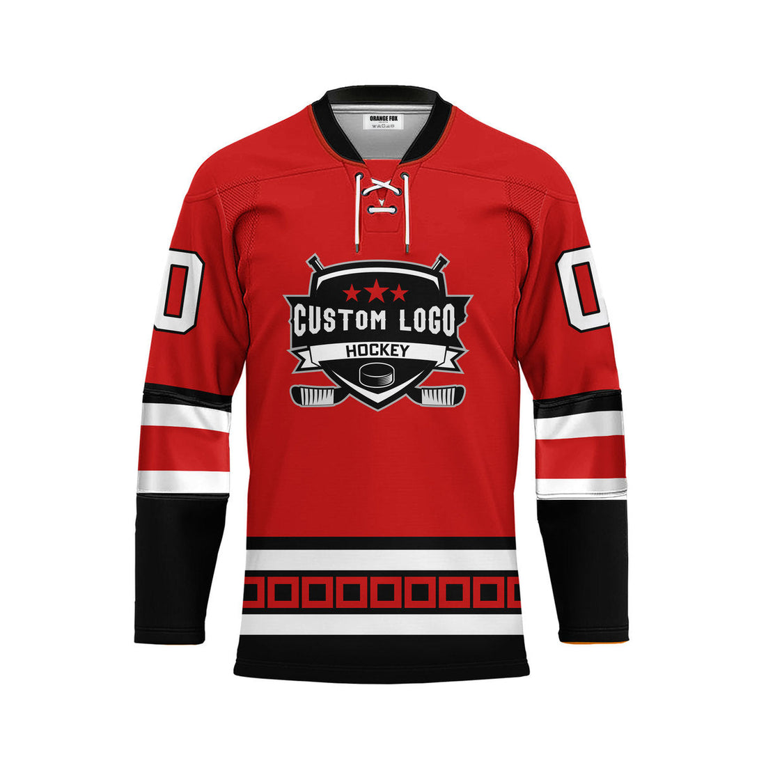 Custom Red Carolina Lace Neck Hockey Jersey For Men & Women