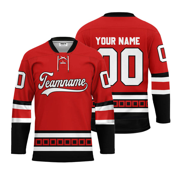 Custom Red Carolina Lace Neck Hockey Jersey For Men & Women