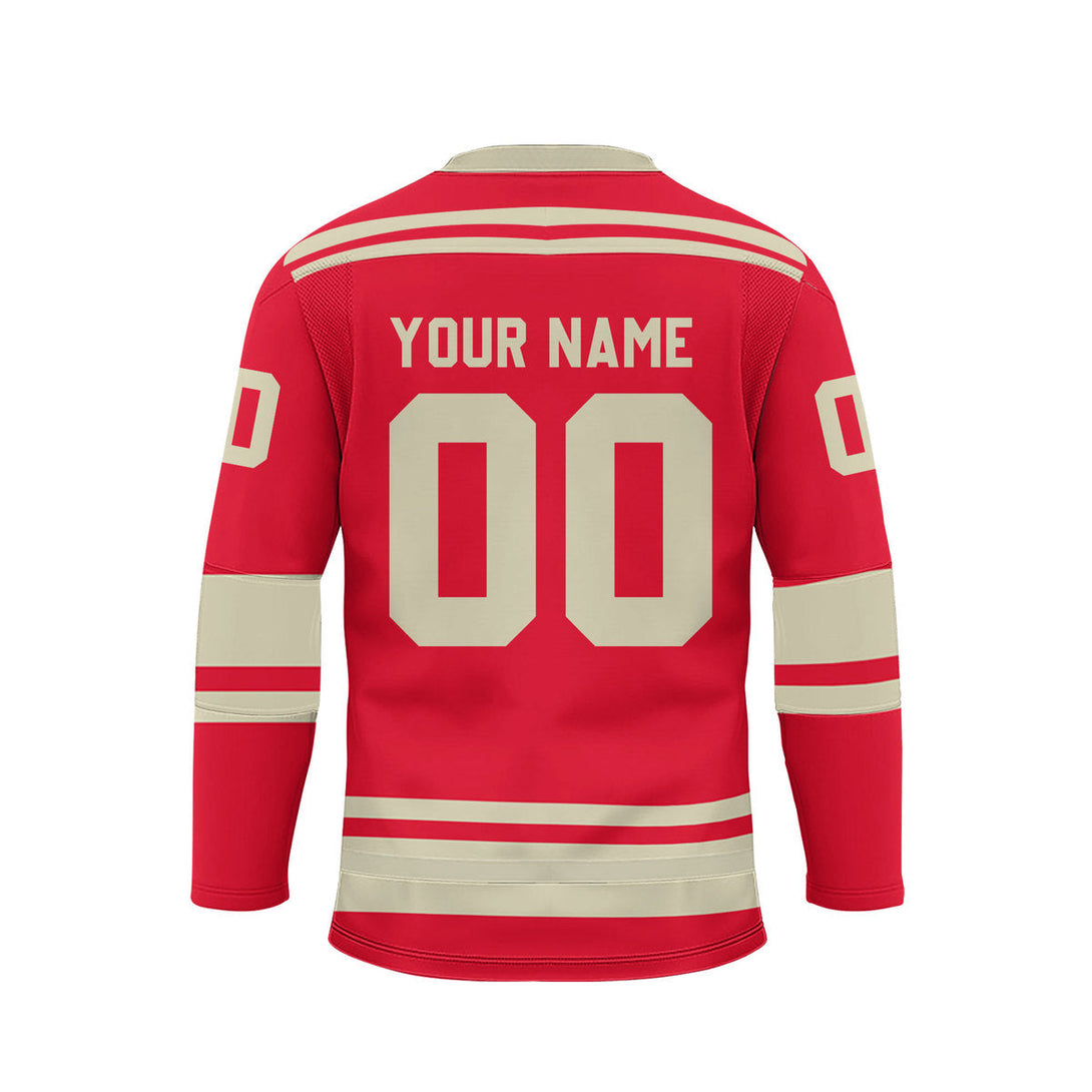 Custom Red Detroit Lace Neck Hockey Jersey For Men & Women