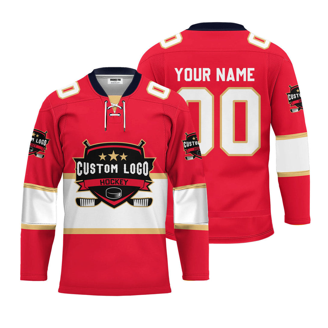 Custom Red Florida Lace Neck Hockey Jersey For Men & Women