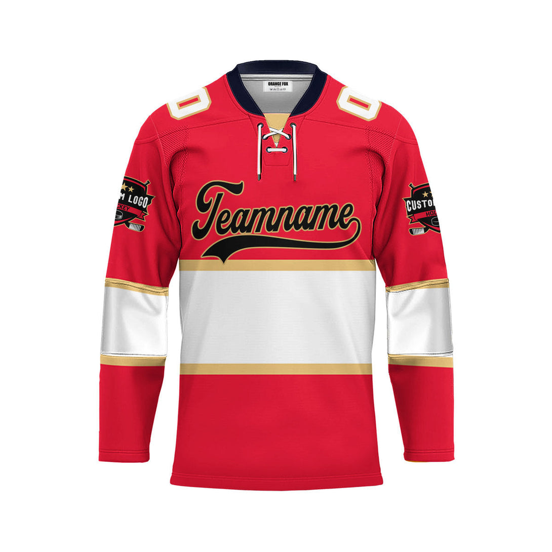 Custom Red Florida Lace Neck Hockey Jersey For Men & Women