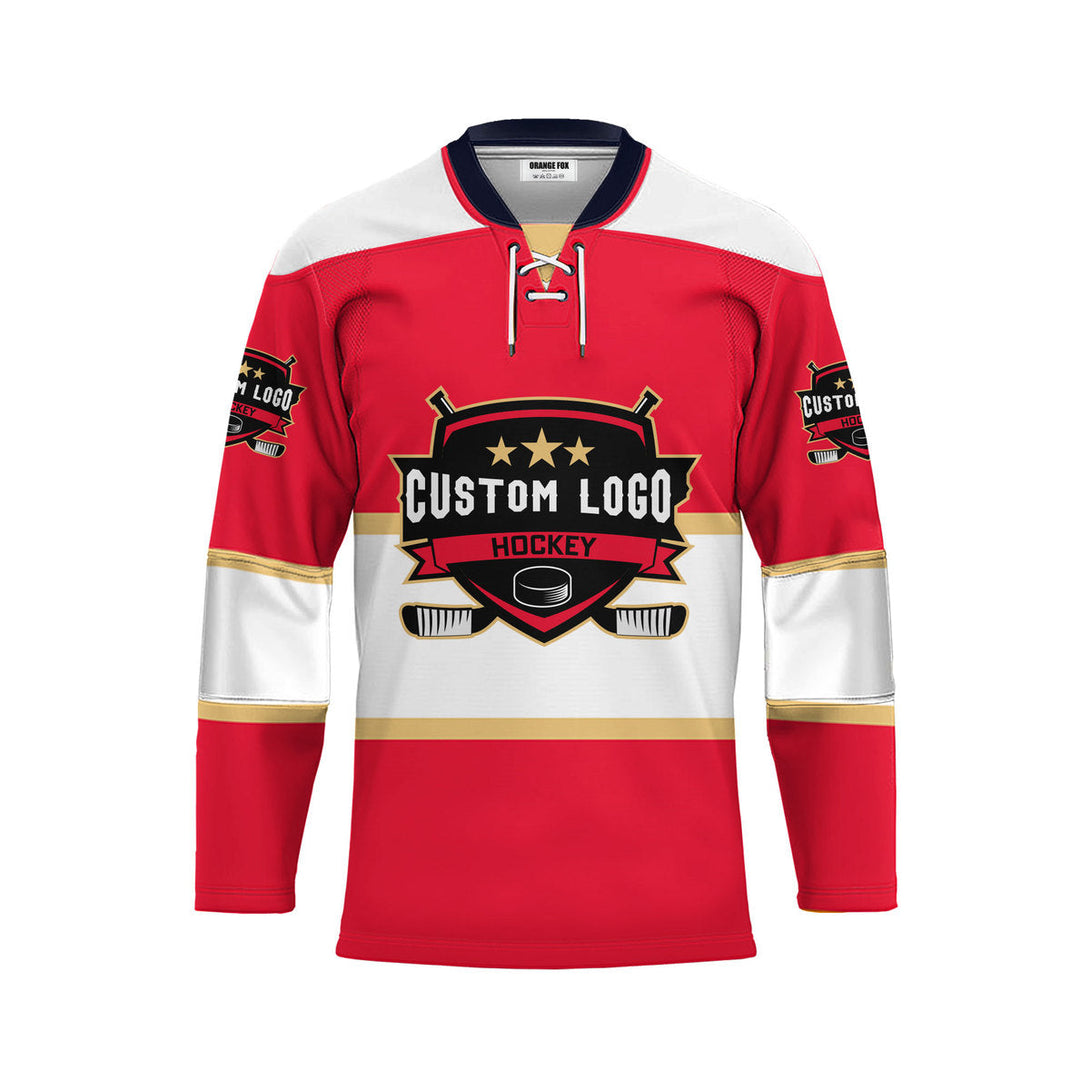 Custom Red Florida Lace Neck Hockey Jersey For Men & Women