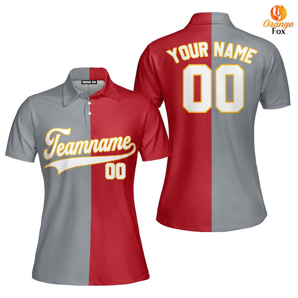 Custom Red Gold Gray Split Fashion Custom Polo Shirt For Women