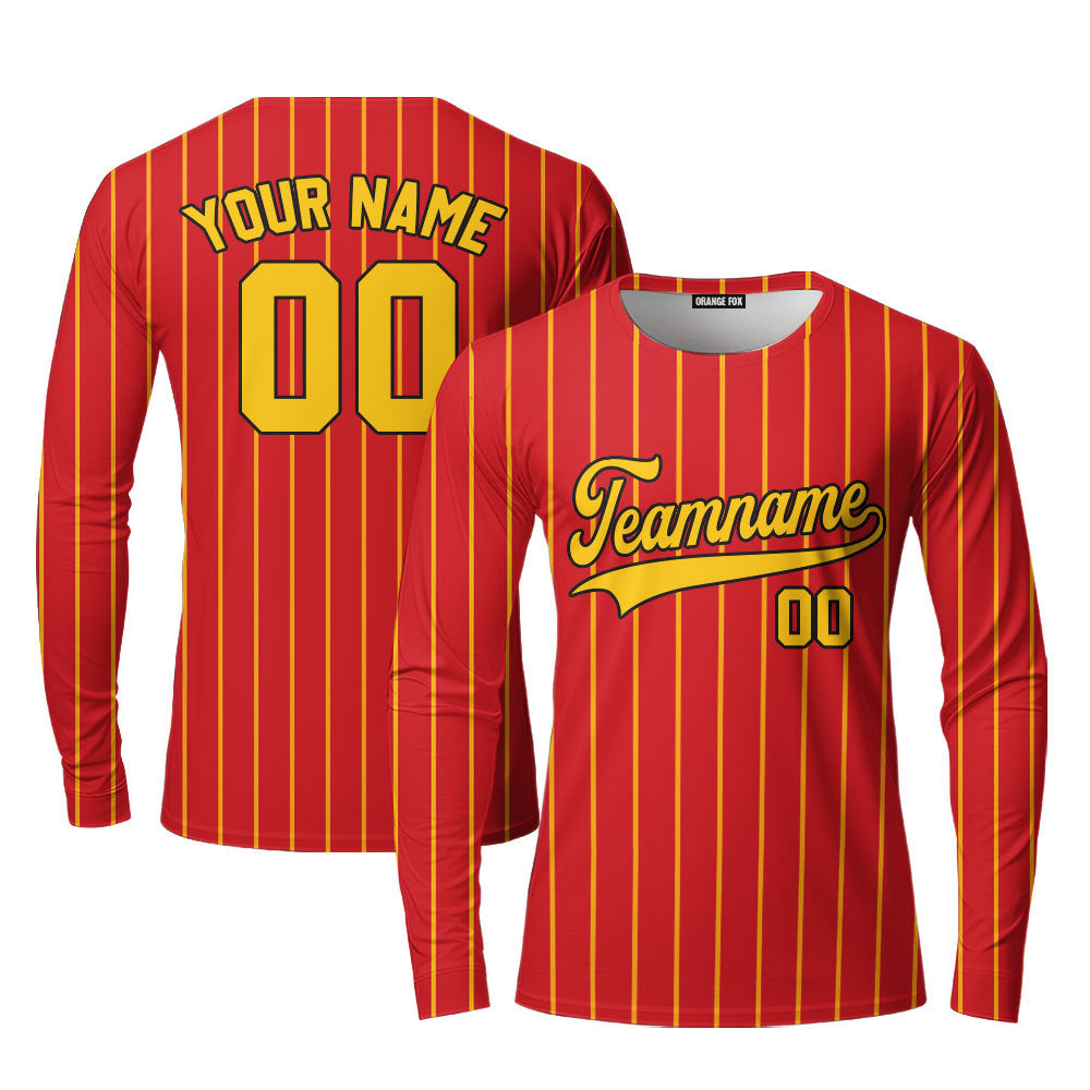 Custom Red Gold Pinstripe Gold BlackCustom Long Sleeve T-Shirt For Men & Women