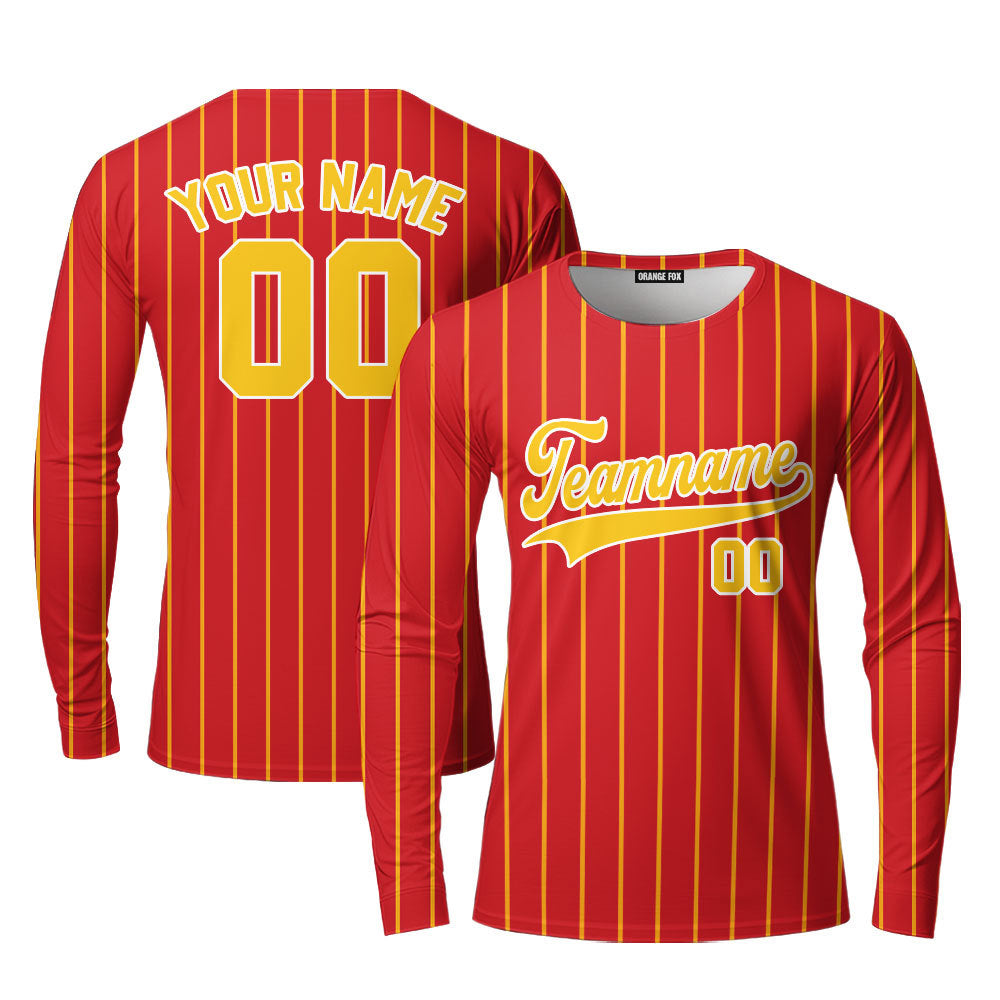 Custom Red Gold Pinstripe Gold White; Custom Long Sleeve T-Shirt For Men & Women