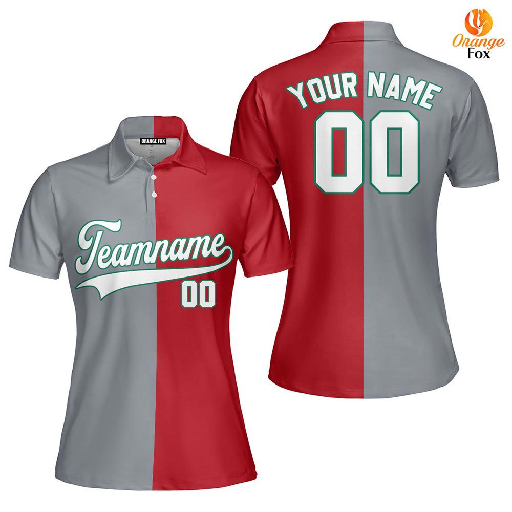 Custom Red Kelly Green Gray Split Fashion Custom Polo Shirt For Women