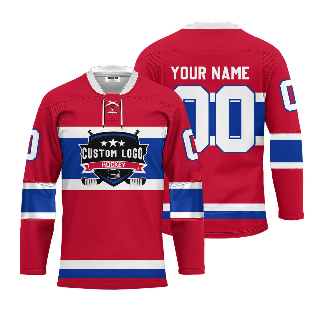 Custom Red Montreal Lace Neck Hockey Jersey For Men & Women