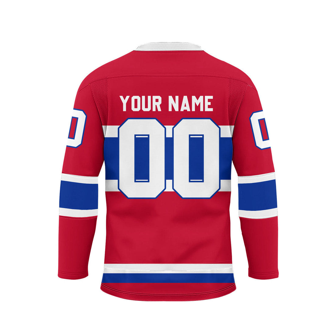 Custom Red Montreal Lace Neck Hockey Jersey For Men & Women