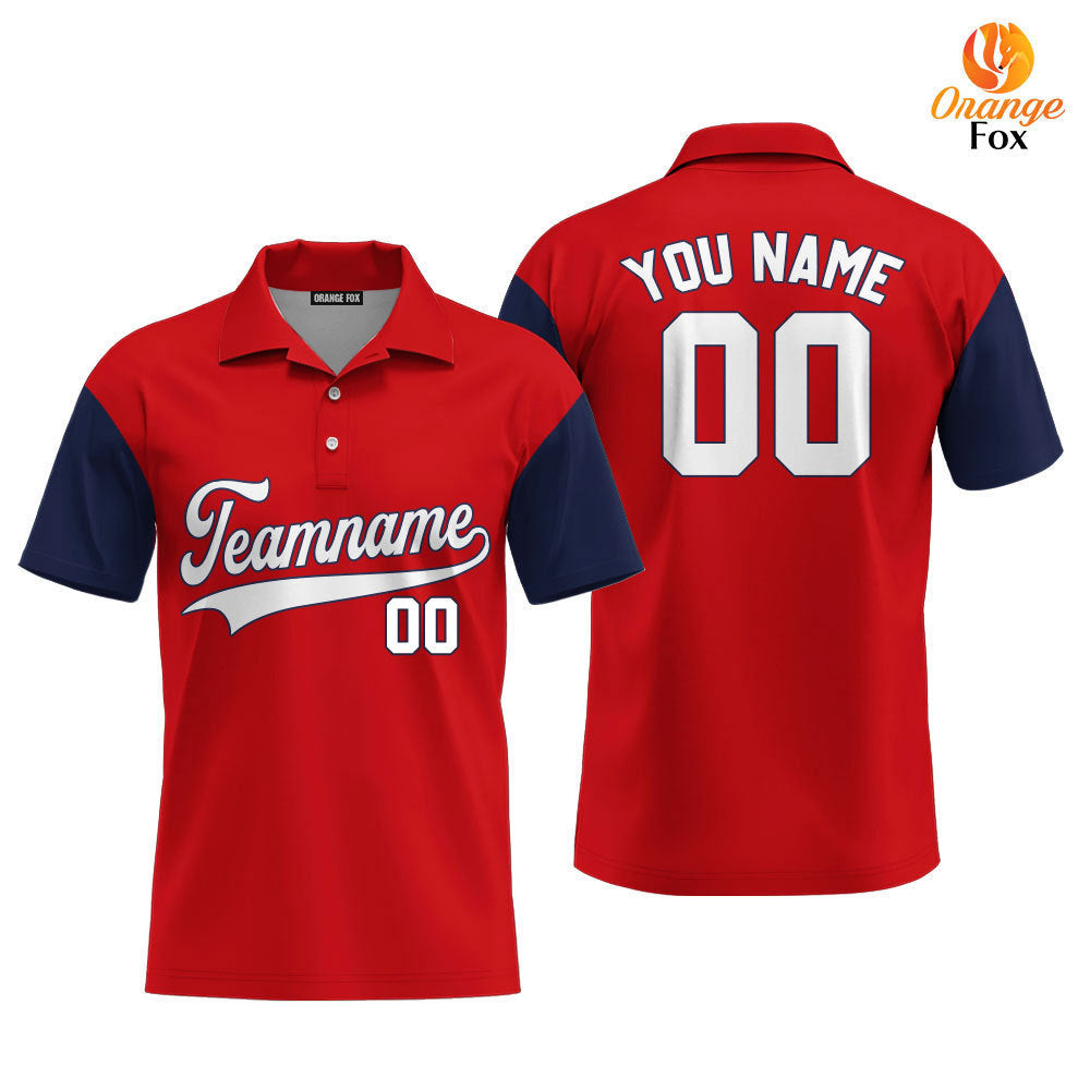 Custom Red Navy Blue Raglan White Custom Polo Shirt For Men