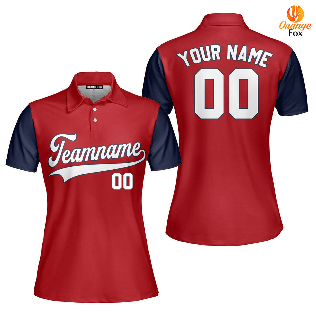 Custom Red Navy Blue Raglan White Custom Polo Shirt For Women