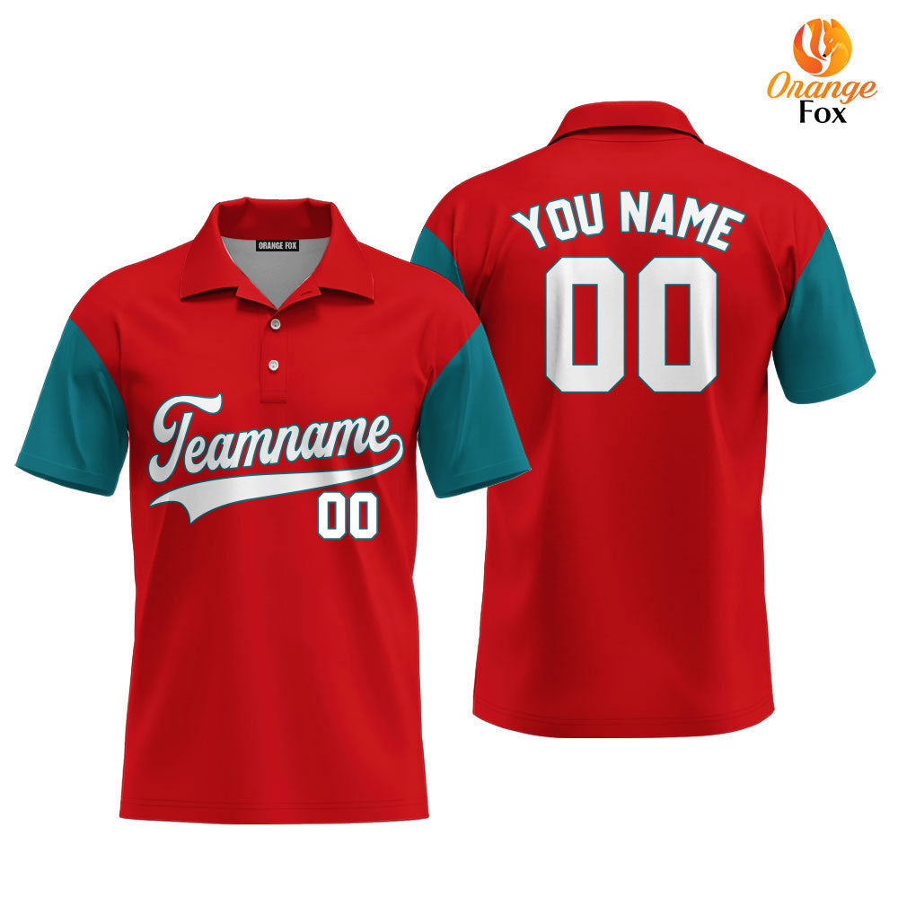 Custom Red Teal Raglan White Custom Polo Shirt For Men