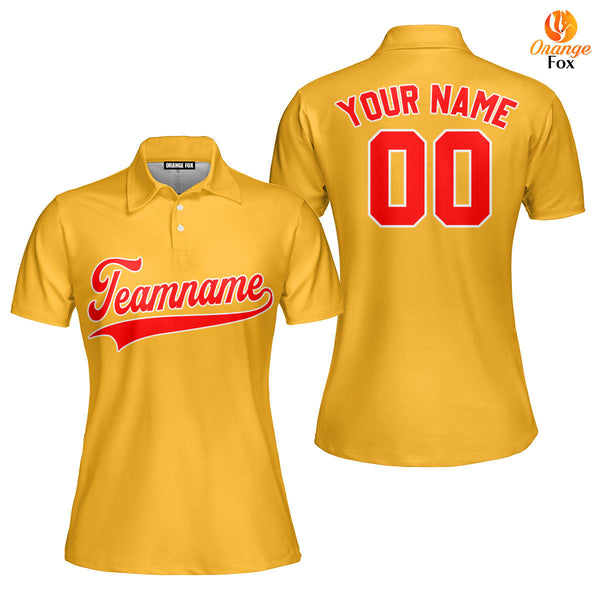 Custom Red White And Gold Custom Polo Shirt For Women