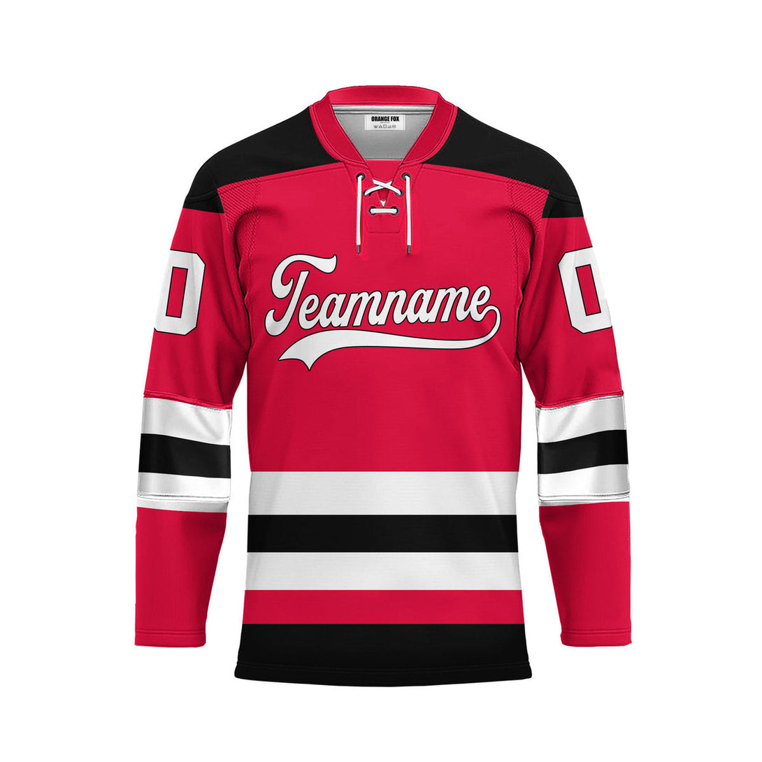 Custom Red White Black New Jersey Lace Neck Hockey Jersey For Men & Women