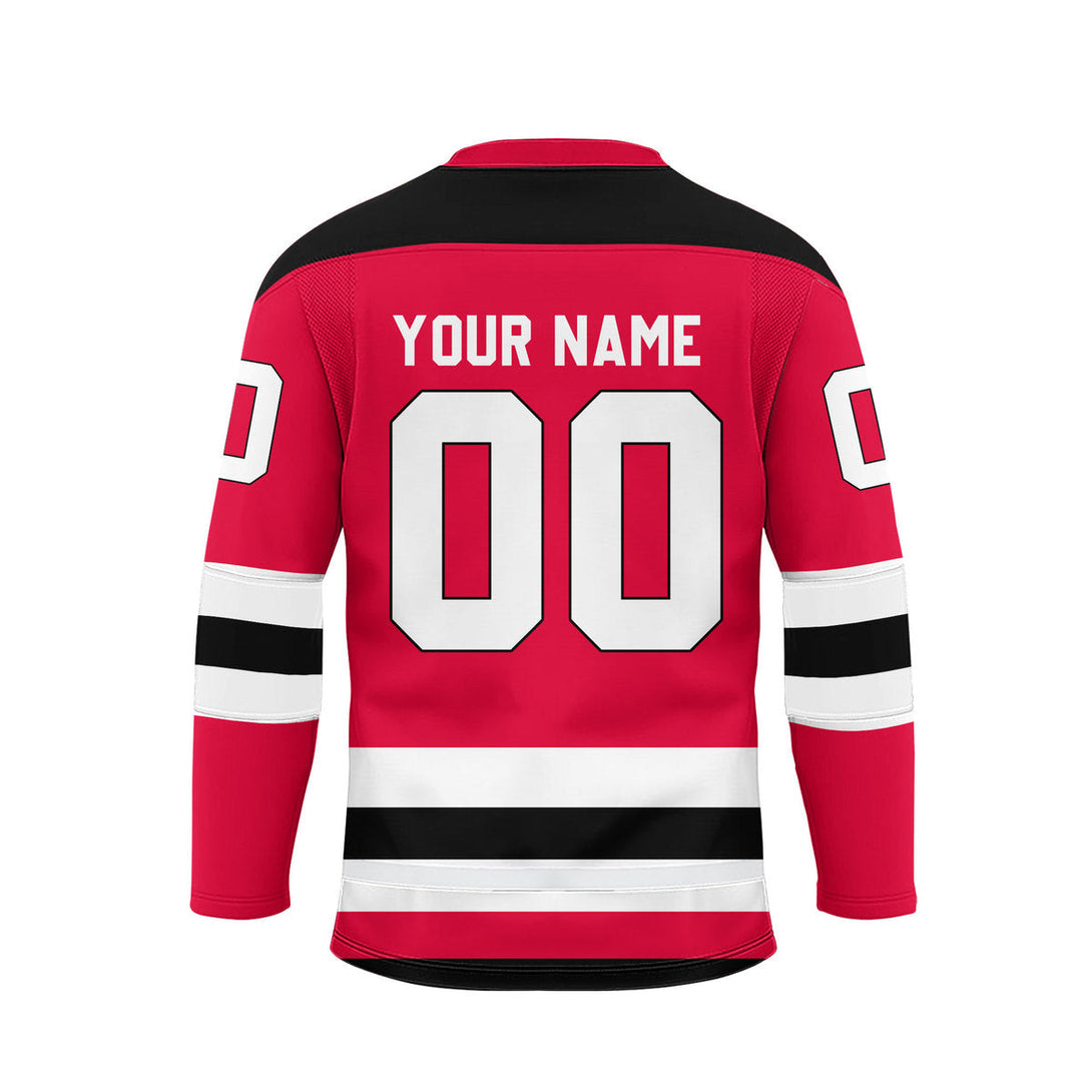 Custom Red White Black New Jersey Lace Neck Hockey Jersey For Men & Women