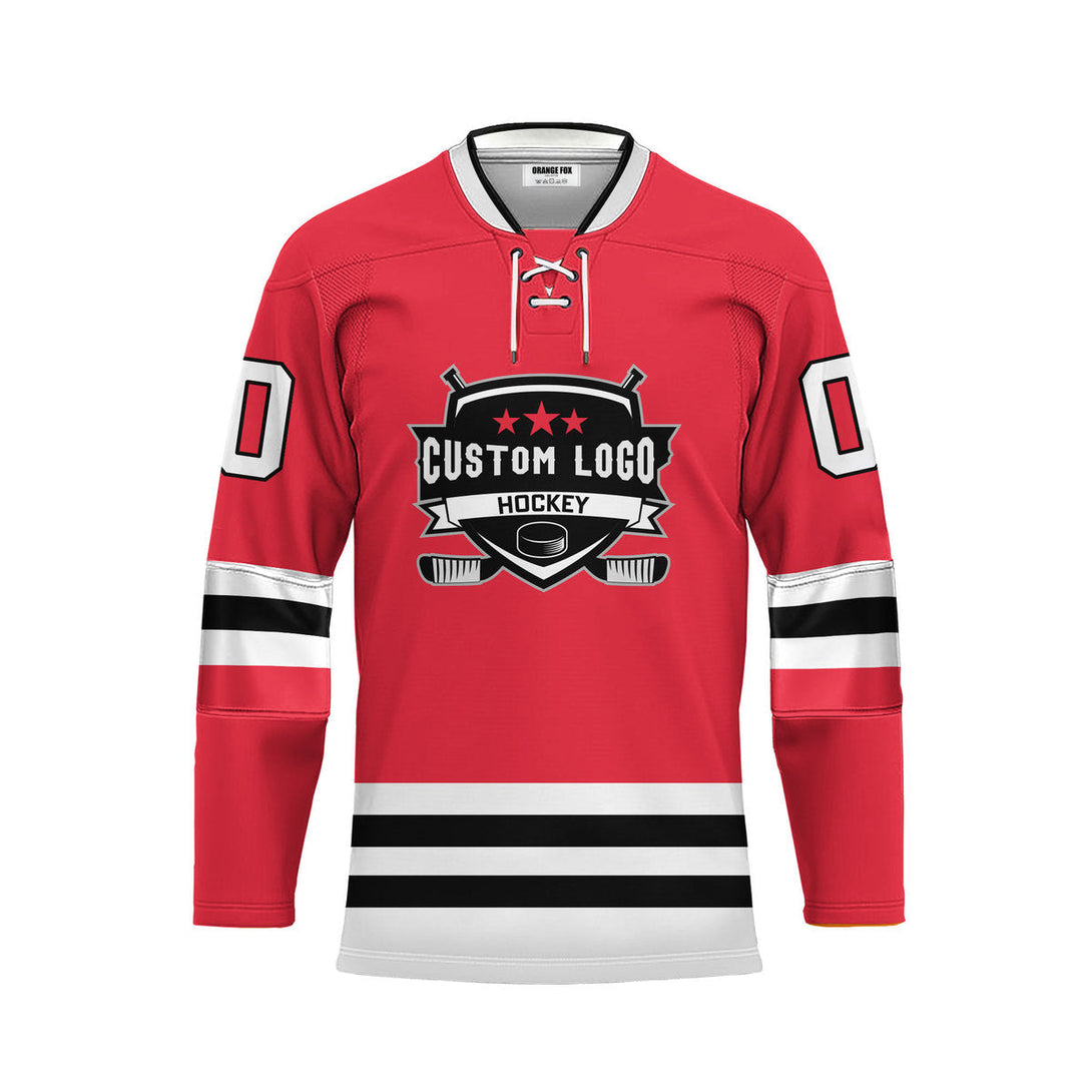 Custom Red White Chicago Lace Neck Hockey Jersey For Men & Women