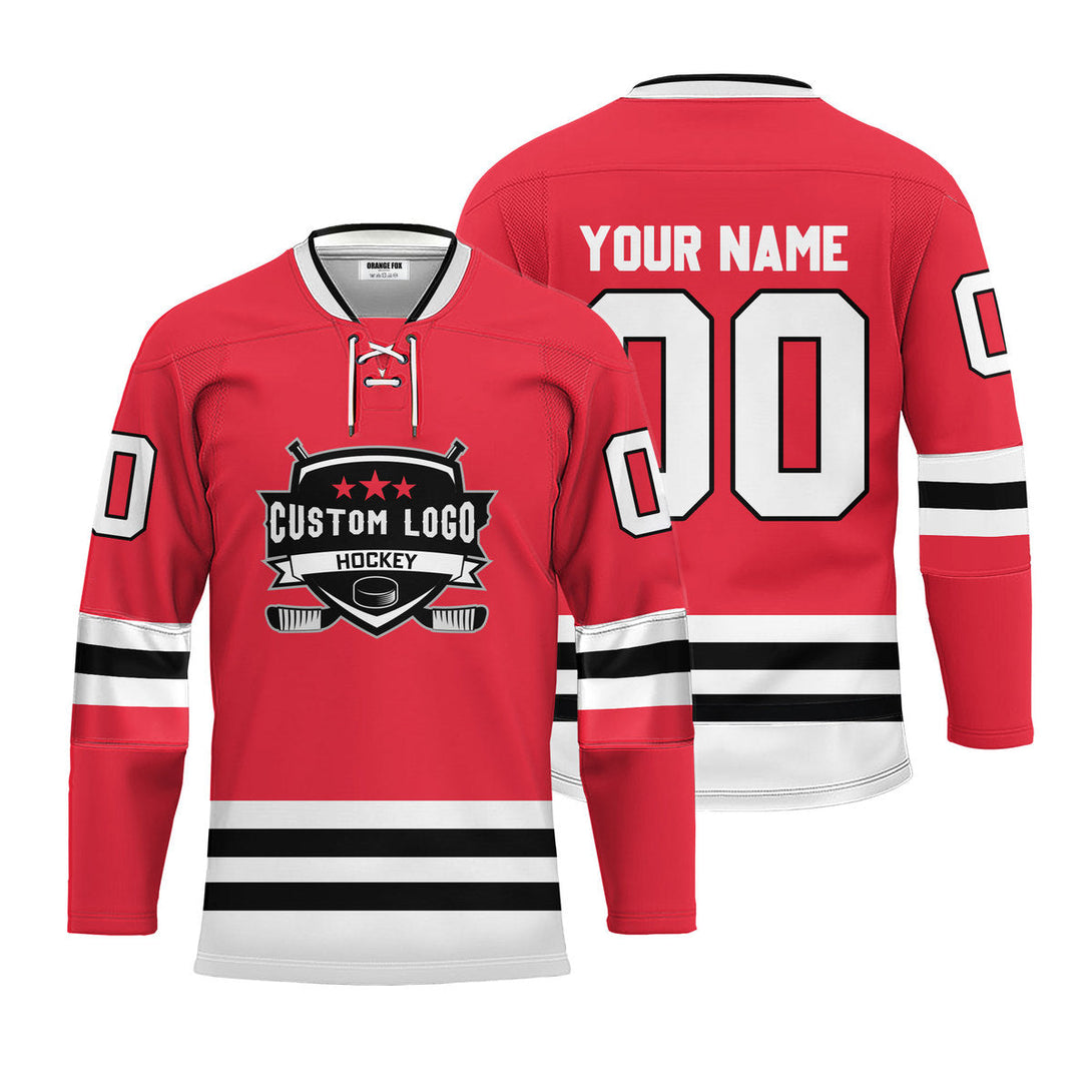 Custom Red White Chicago Lace Neck Hockey Jersey For Men & Women