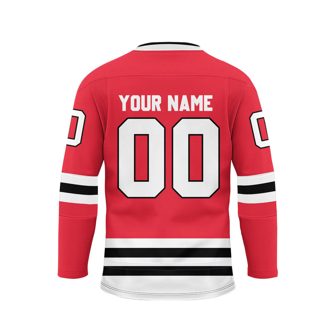 Custom Red White Chicago Lace Neck Hockey Jersey For Men & Women