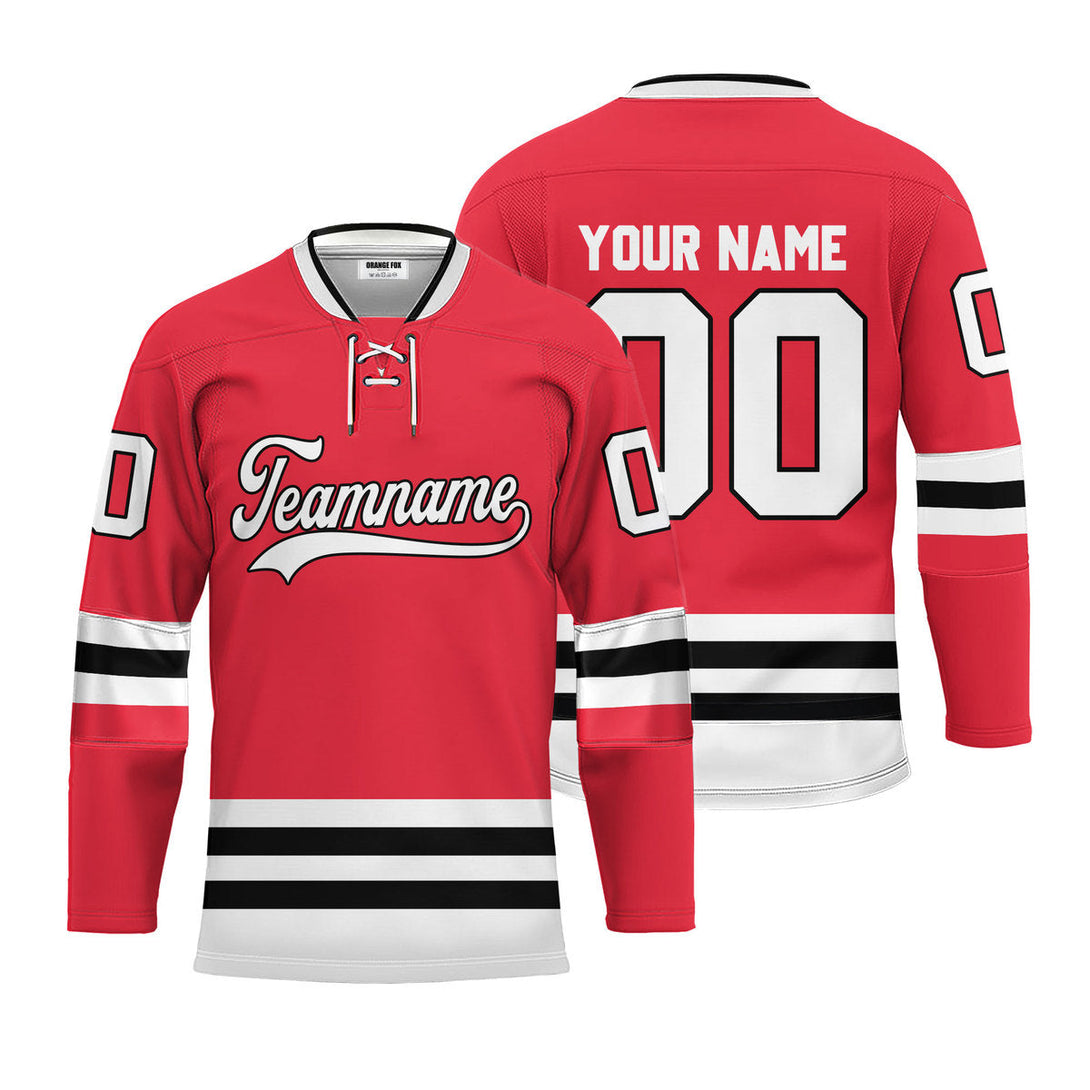 Custom Red White Chicago Lace Neck Hockey Jersey For Men & Women