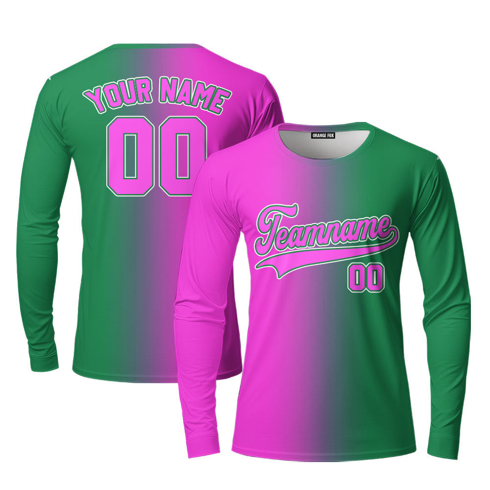 Custom Red White Kelly Green Fade Fashion Custom Long Sleeve T-Shirt For Men & Women