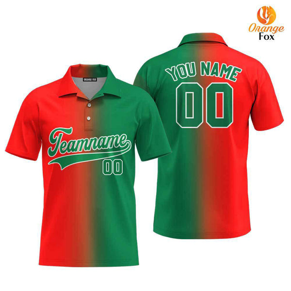 Custom Red White Kelly Green Fade Fashion Custom Polo Shirt For Men