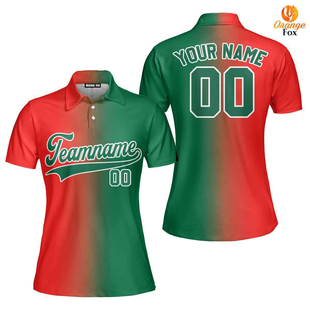 Custom Red White Kelly Green Fade Fashion Custom Polo Shirt For Women