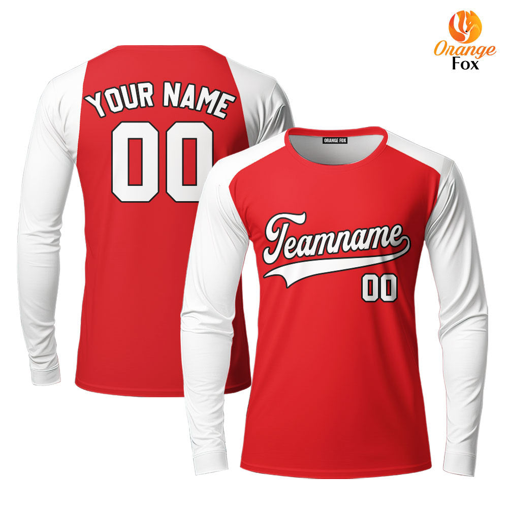 Custom Red White Raglan Black Custom Long Sleeve T-Shirt For Men & Women