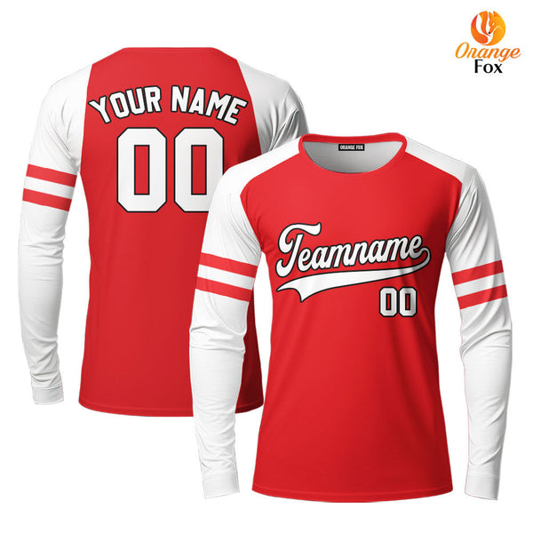 Custom Red White Raglan Black Custom Long Sleeve T-Shirt For Men & Women