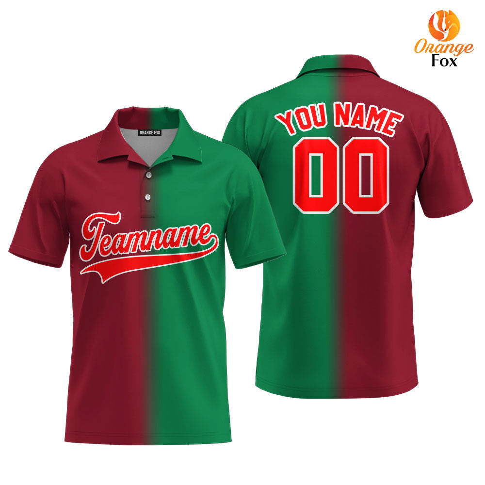 Custom Red White Text Kelly Green Crimson Fade Fashion Custom Polo Shirt For Men