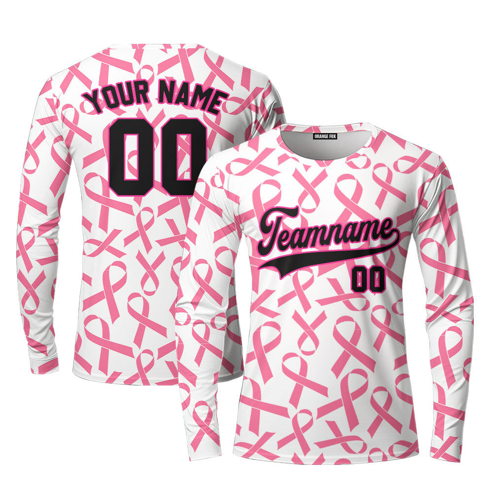 Custom Ribbon Seamless Breast Cancer Light Black Pink Custom Long Sleeve T-Shirt For Men & Women