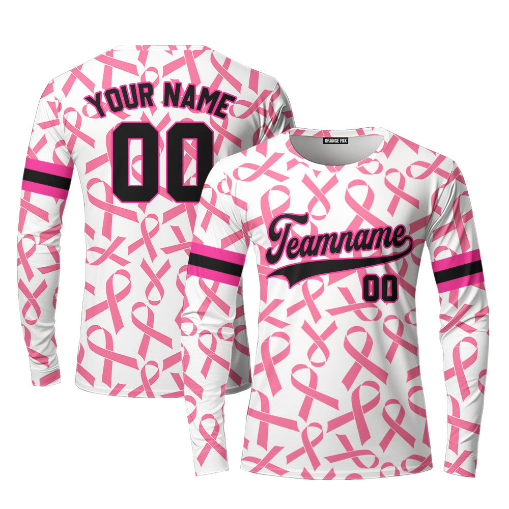 Custom Ribbon Seamless Breast Cancer Light Black Pink Custom Long Sleeve T-Shirt For Men & Women