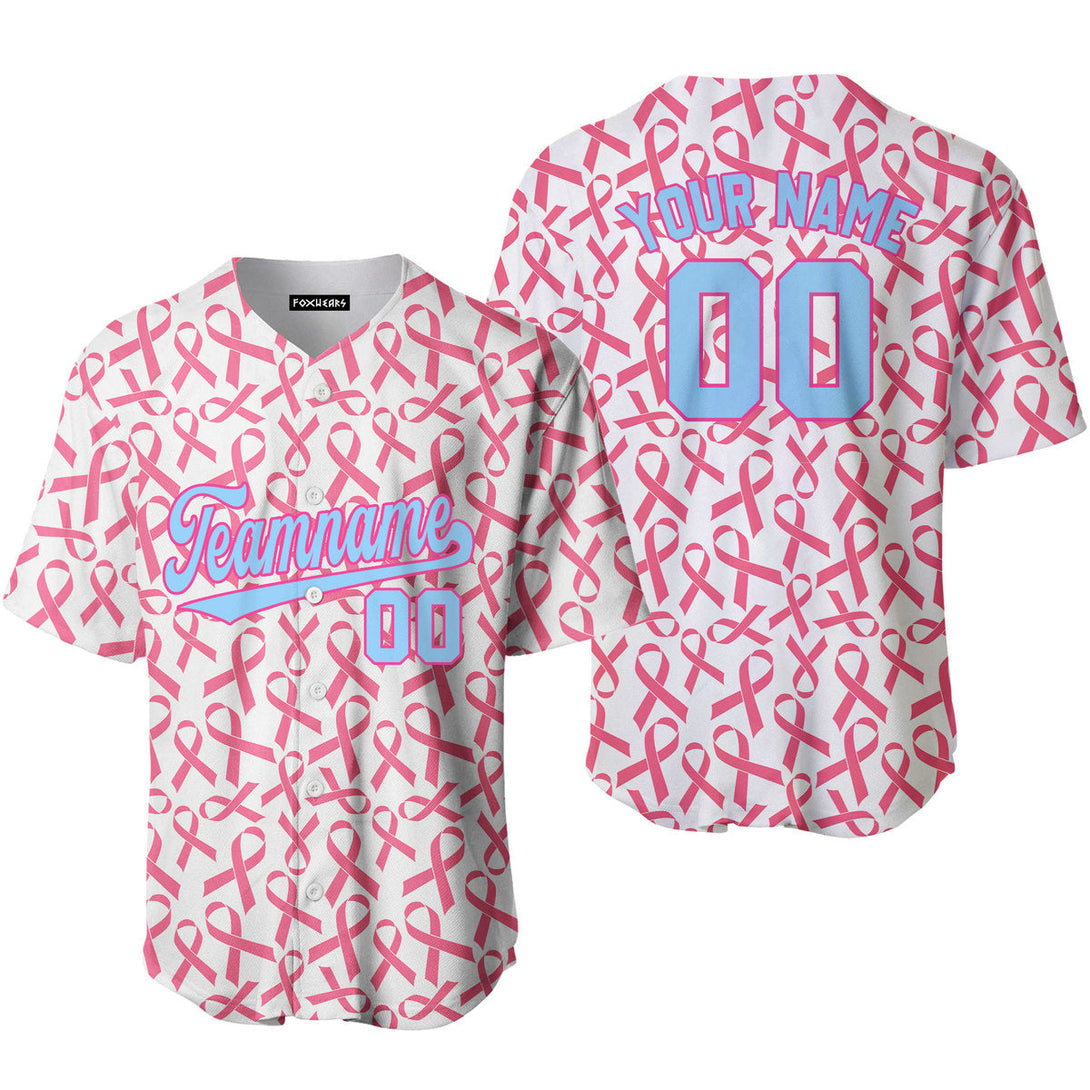 Custom Ribbon Seamless Breast Cancer Light Blue Pink Baseball Jerseys For Men & Women