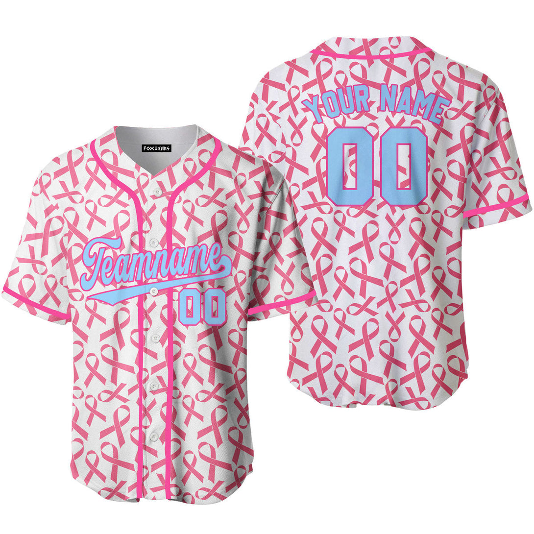 Custom Ribbon Seamless Breast Cancer Light Blue Pink Baseball Jerseys For Men & Women