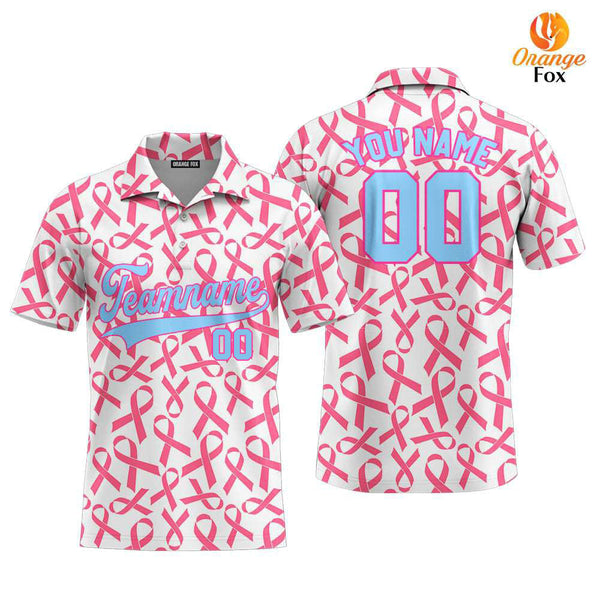 Custom Ribbon Seamless Breast Cancer Light Blue Pink Custom Polo Shirt For Men