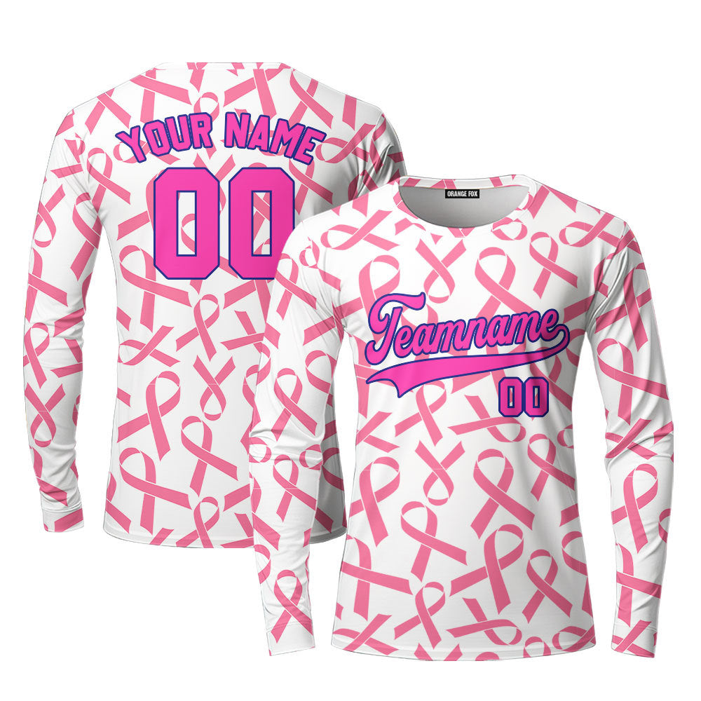 Custom Ribbon Seamless Breast Cancer Pink Power Blue Custom Long Sleeve T-Shirt For Men & Women