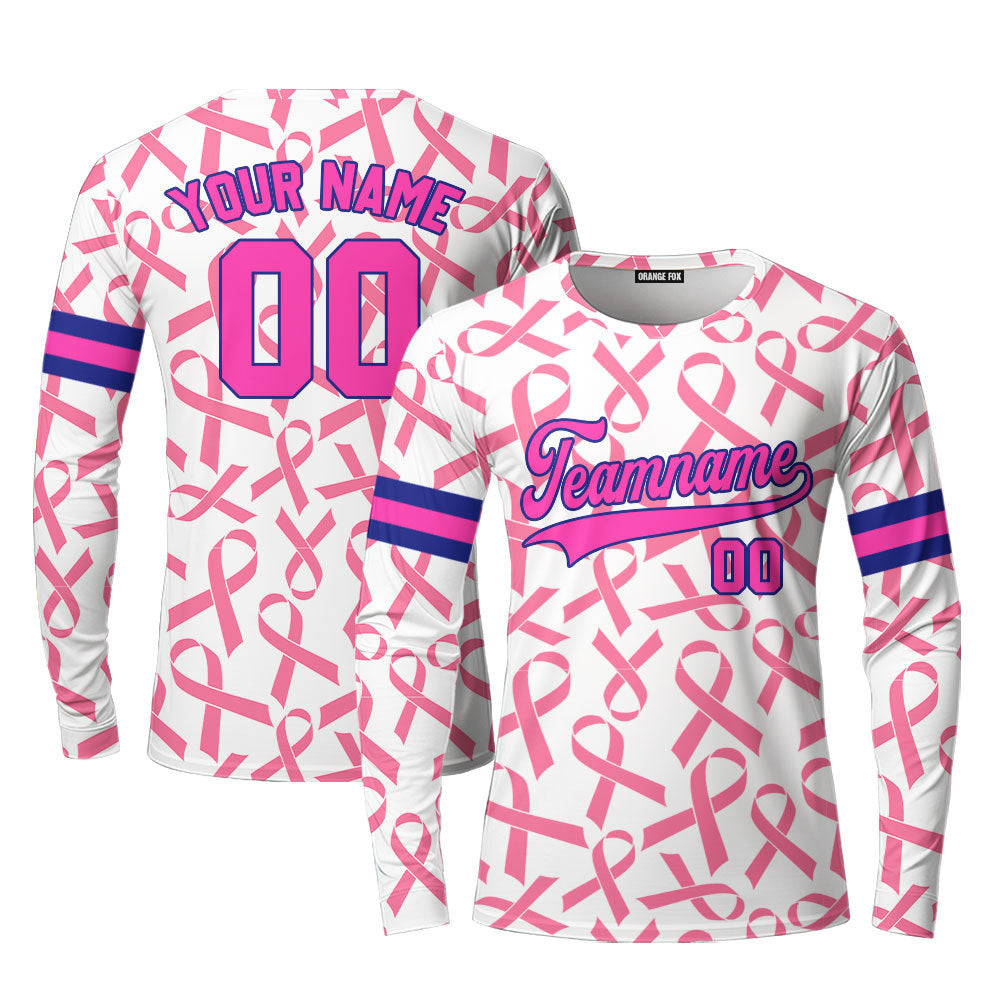 Custom Ribbon Seamless Breast Cancer Pink Power Blue Custom Long Sleeve T-Shirt For Men & Women