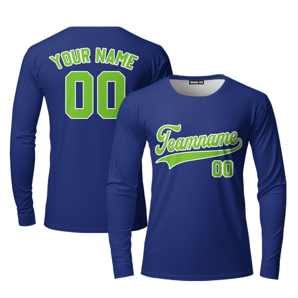 Custom Royal Blue Green - White Custom Long Sleeve T-Shirt For Men & Women