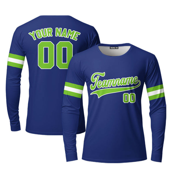 Custom Royal Blue Green - White Custom Long Sleeve T-Shirt For Men & Women