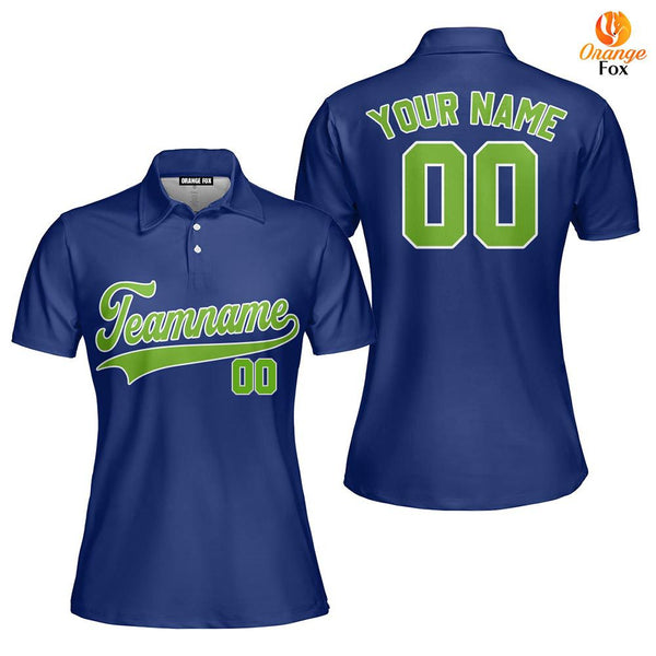 Custom Royal Blue Green - White Custom Polo Shirt For Women