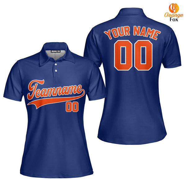 Custom Royal Blue Orange - White Custom Polo Shirt For Women