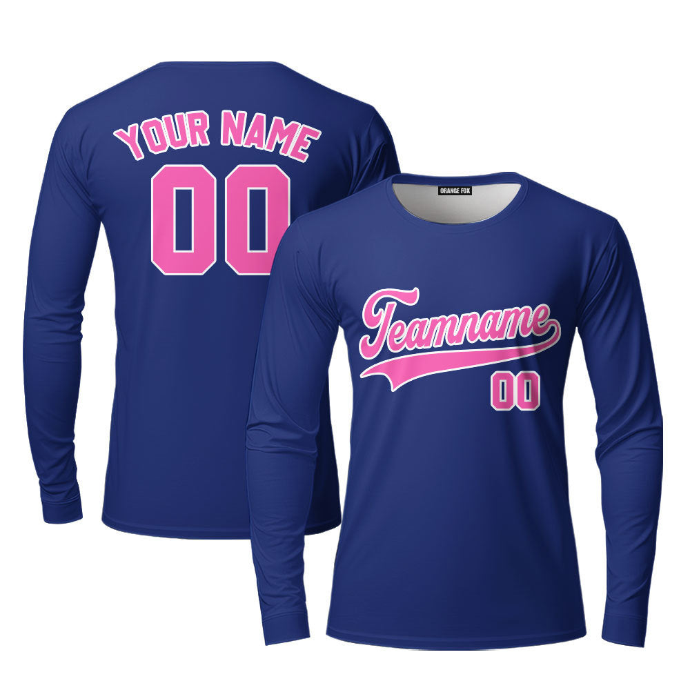 Custom Royal Blue Pink - White Custom Long Sleeve T-Shirt For Men & Women