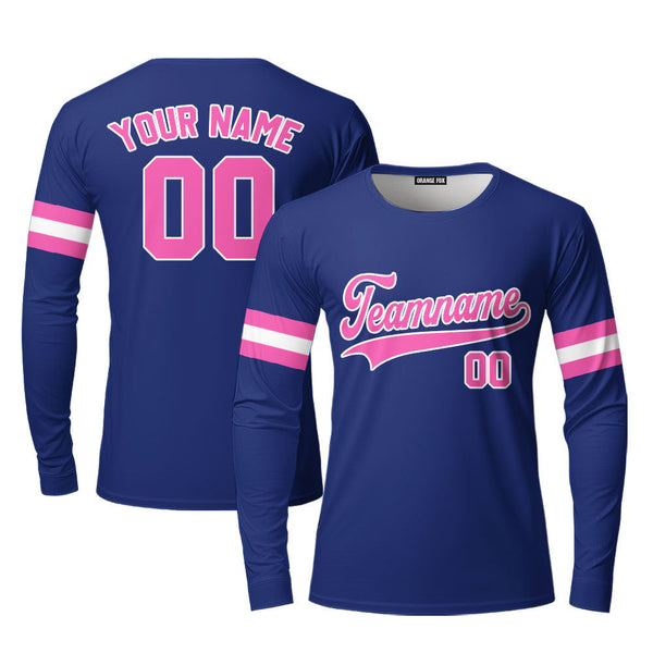 Custom Royal Blue Pink - White Custom Long Sleeve T-Shirt For Men & Women