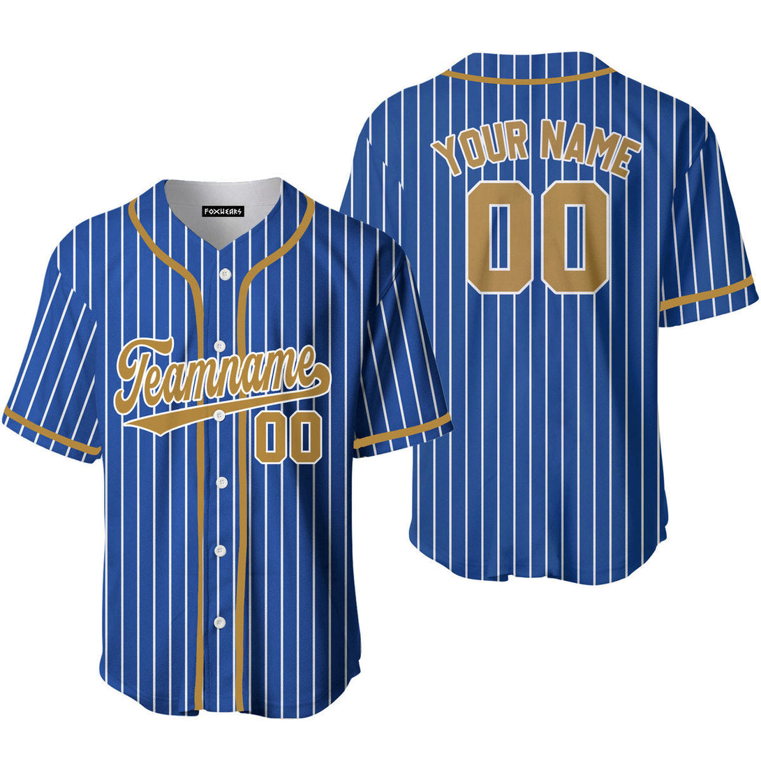 Custom Royal Blue White Pinstripe Gold White Baseball Jerseys For Men & Women