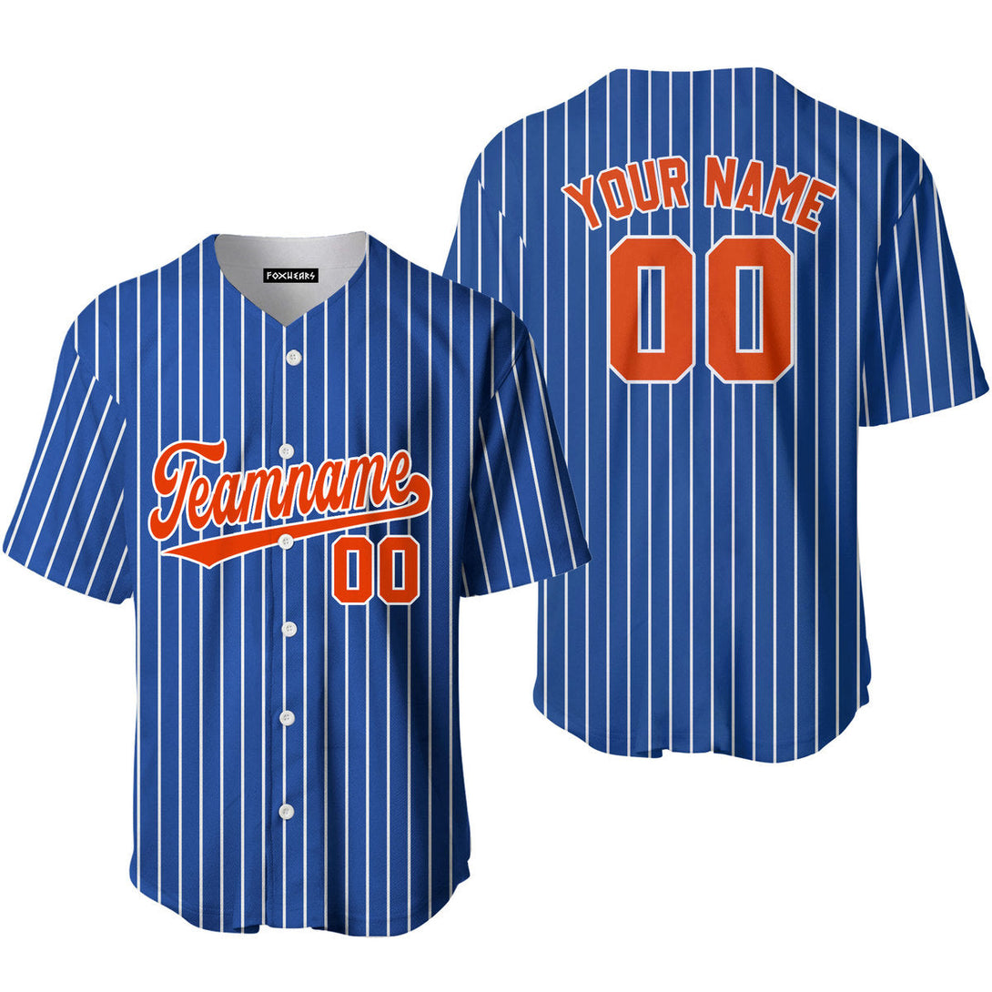 Custom Royal Blue White Pinstripe Orange White Baseball Jerseys For Men & Women