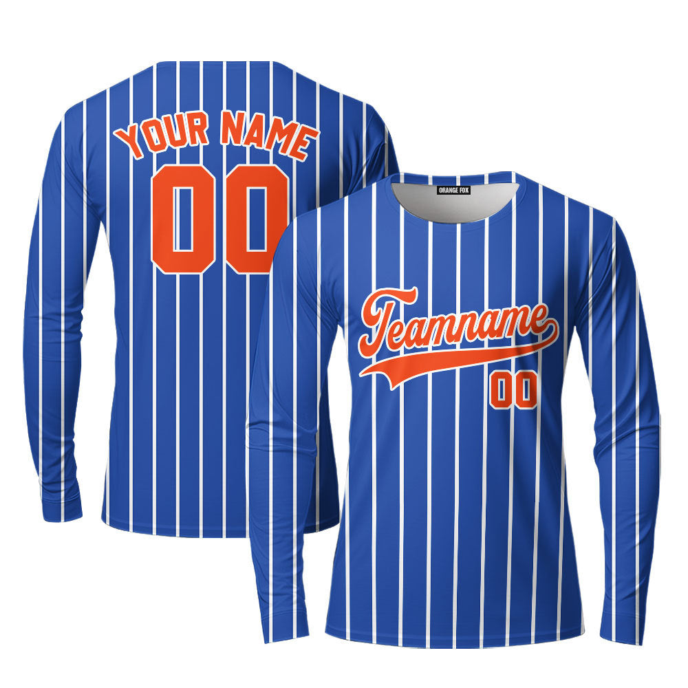 Custom Royal Blue White Pinstripe Orange White Custom Long Sleeve T-Shirt For Men & Women