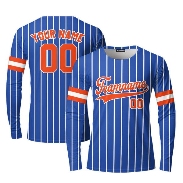 Custom Royal Blue White Pinstripe Orange White Custom Long Sleeve T-Shirt For Men & Women